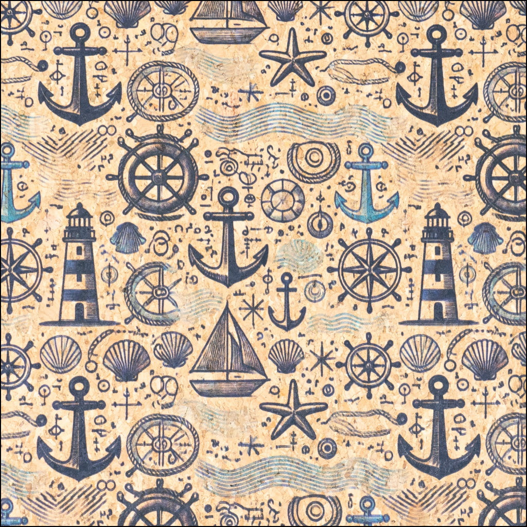 Nautical-Themed Pattern Cork Fabric COF-765 1/2M (138*50 cm / 54*19 inches) cork fabric