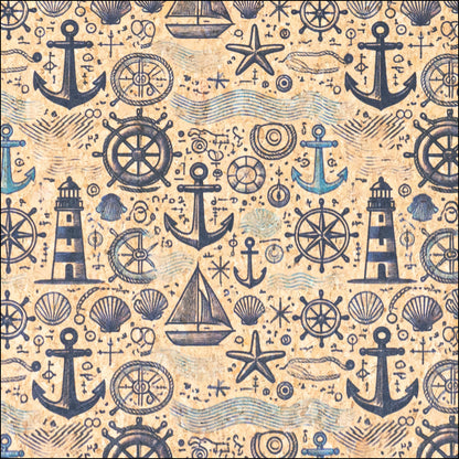 Nautical-Themed Pattern Cork Fabric COF-765 1/2M (138*50 cm / 54*19 inches) cork fabric