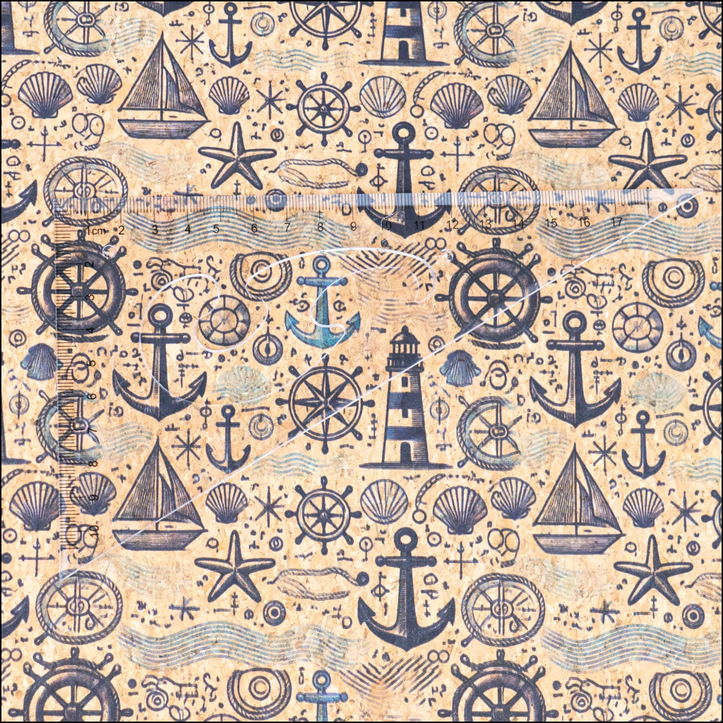 Nautical-Themed Pattern Cork Fabric COF-765 1/2M (138*50 cm / 54*19 inches) cork fabric
