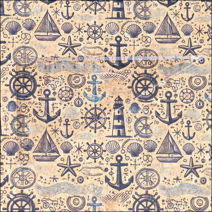 Nautical-Themed Pattern Cork Fabric COF-765 1/2M (138*50 cm / 54*19 inches) cork fabric
