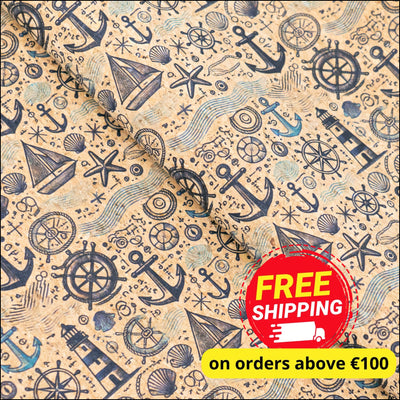 Nautical-Themed Pattern Cork Fabric COF-765 1/2M (138*50 cm / 54*19 inches) cork fabric