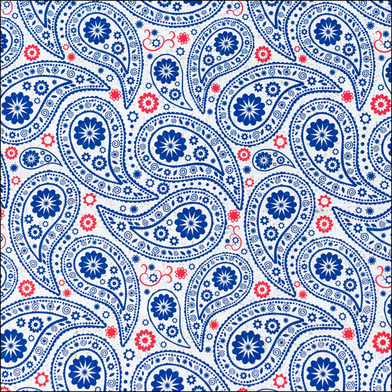 Navy & Red Paisley Printed Cork Fabric COF-625 cork fabric