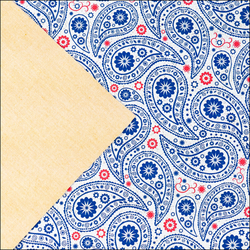 Navy & Red Paisley Printed Cork Fabric COF-625 cork fabric
