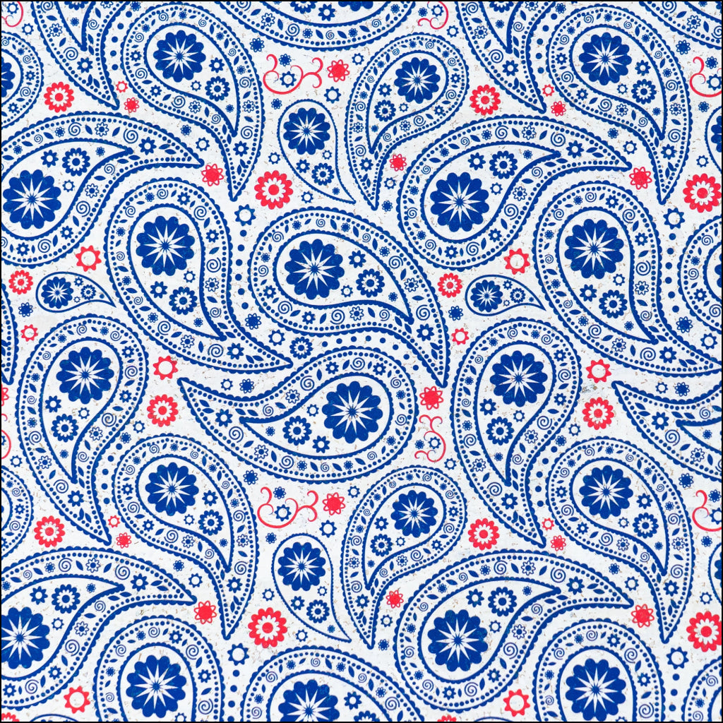 Navy & Red Paisley Printed Cork Fabric COF-625 cork fabric