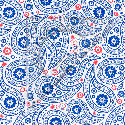 Navy & Red Paisley Printed Cork Fabric COF-625 cork fabric