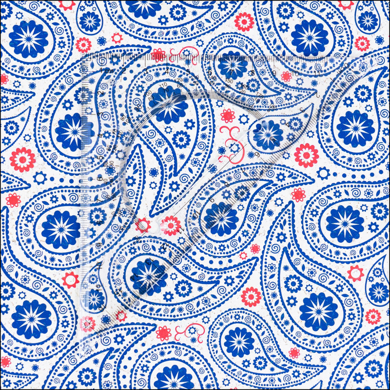 Navy & Red Paisley Printed Cork Fabric COF-625 cork fabric