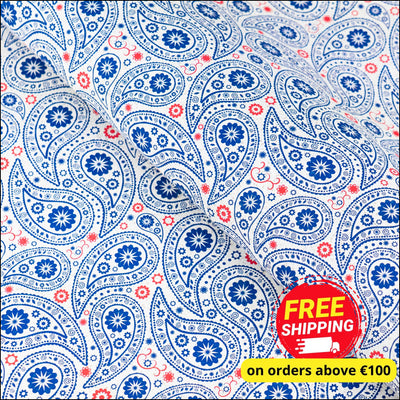 Navy & Red Paisley Printed Cork Fabric COF-625 cork fabric