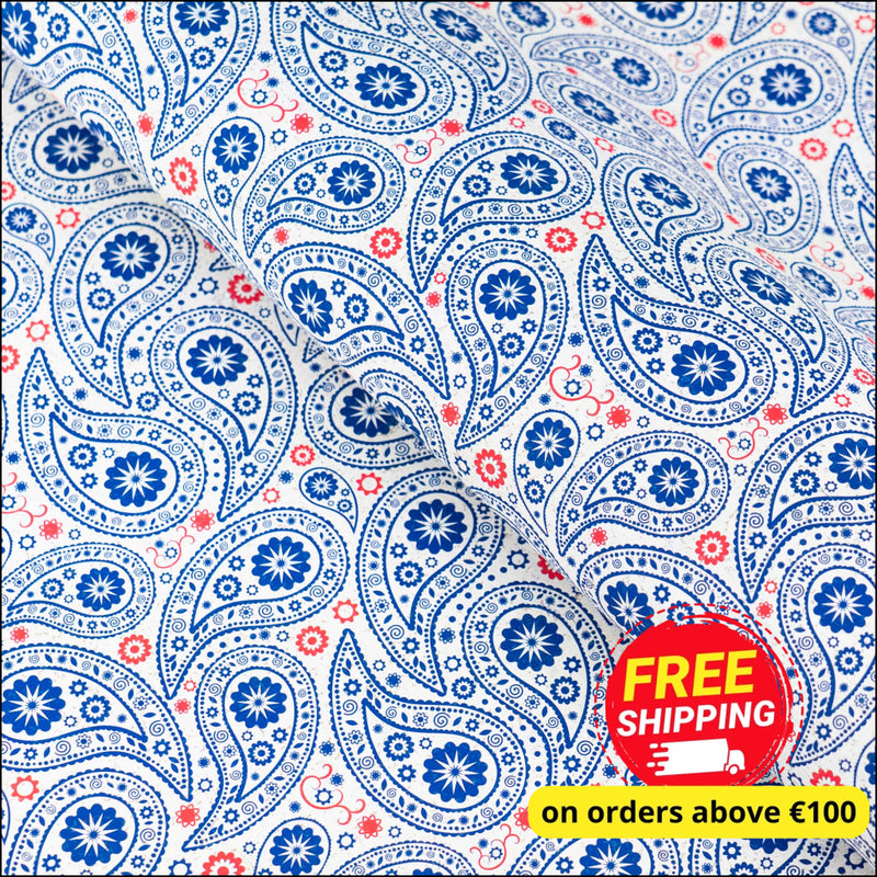 Navy & Red Paisley Printed Cork Fabric COF-625 cork fabric