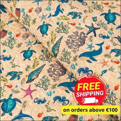 Ocean Animals Cork Fabric COF-633 cork fabric