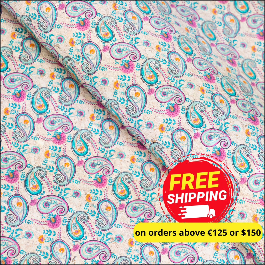 Ornate paisley pattern cork fabric COF-501 – MB Cork