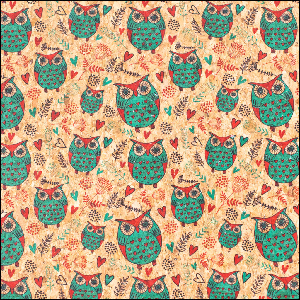 Owl Pattern Cork Fabric Cof-258-A Cork Fabric