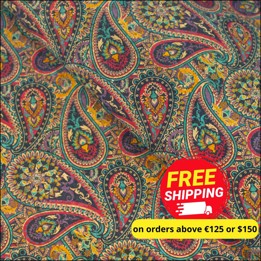 Paisley Pattern Printed Natural Cork Fabric Cof-473 Cork Fabric