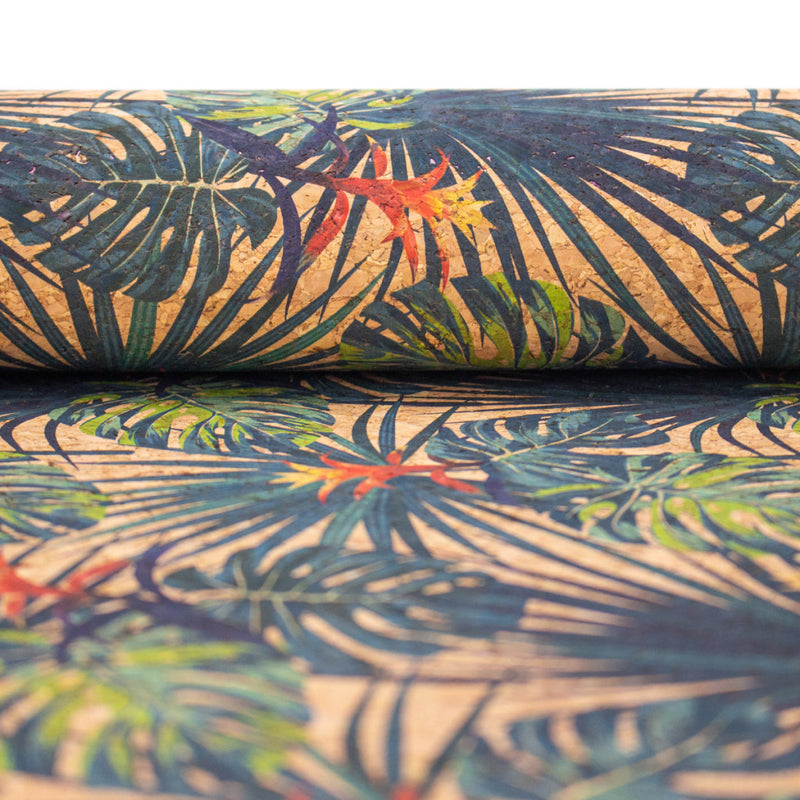 Palm Leaves. Seamless Floral Pattern Summer Cork Fabric Cof-376 Cork