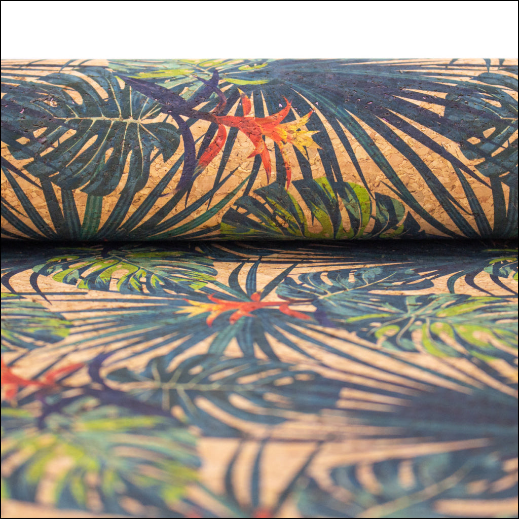 Palm Leaves. Seamless Floral Pattern Summer Cork Fabric Cof-376 Cork