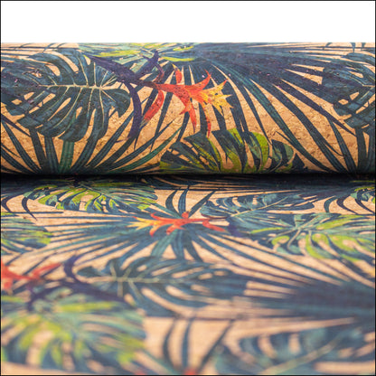 Palm Leaves. Seamless Floral Pattern Summer Cork Fabric Cof-376 Cork