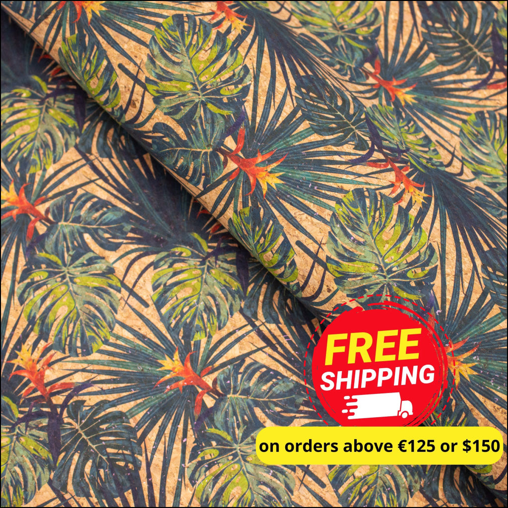 Palm Leaves. Seamless Floral Pattern Summer Cork Fabric Cof-376 Cork