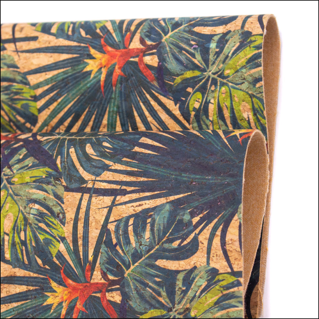 Palm Leaves. Seamless Floral Pattern Summer Cork Fabric Cof-376 Cork