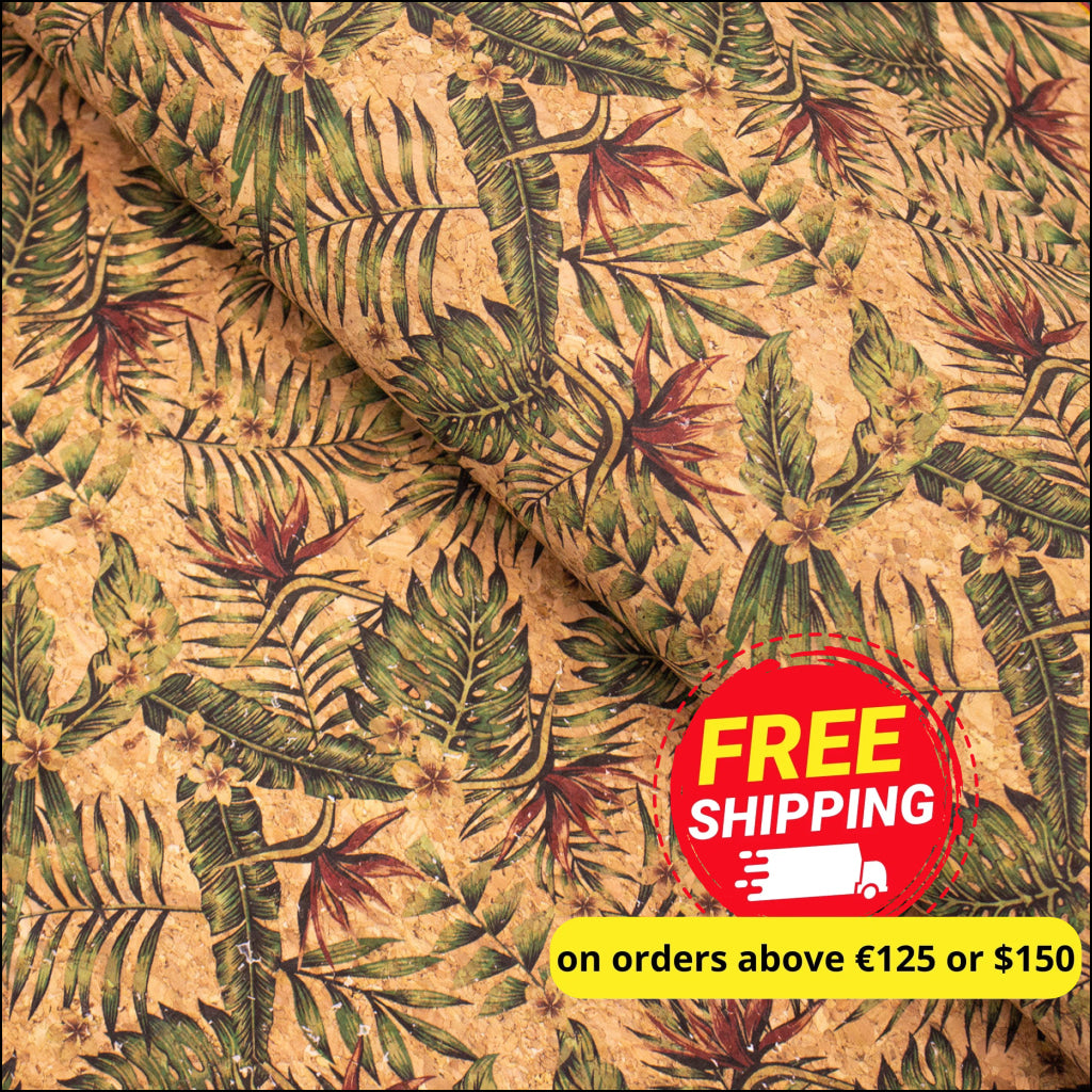 Palm Leaves. Seamless Floral Pattern Summer Cork Fabric Cof-377 Cork