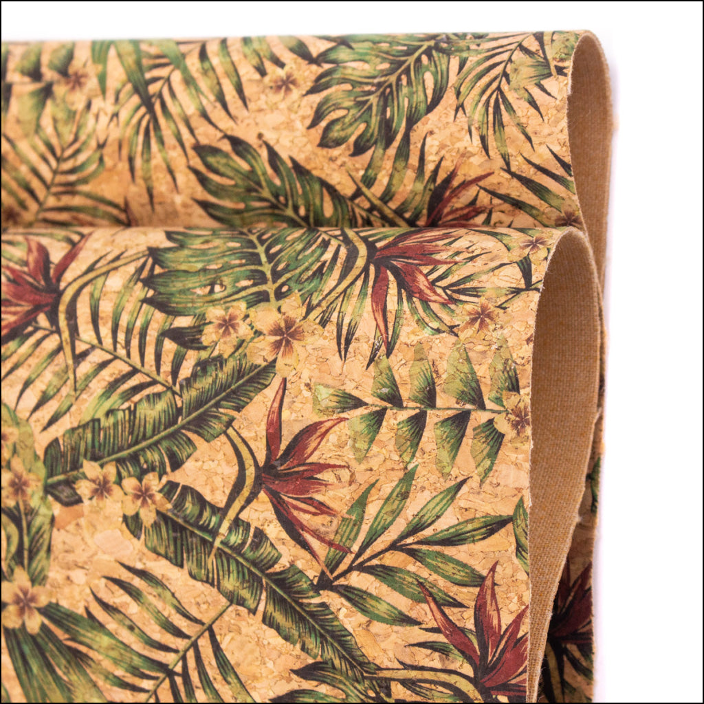 Palm Leaves. Seamless Floral Pattern Summer Cork Fabric Cof-377 Cork