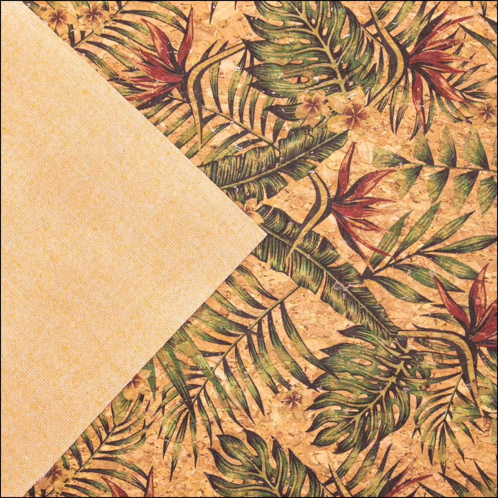 Palm Leaves. Seamless Floral Pattern Summer Cork Fabric Cof-377 Cork