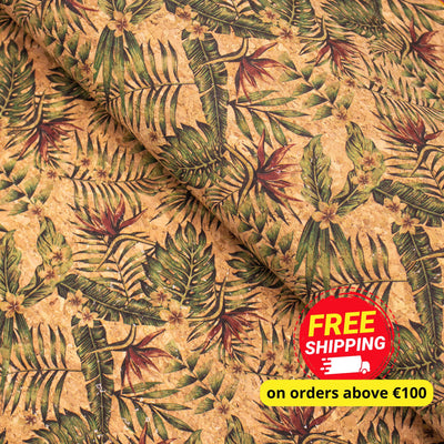Palm Leaves. Seamless Floral Pattern Summer Cork Fabric Cof-377 Cork