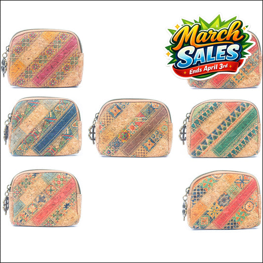 Patchwork Cork Coin Purse with Card Slots BAGF-092-MIX-7（7units） 7units Flash Sales