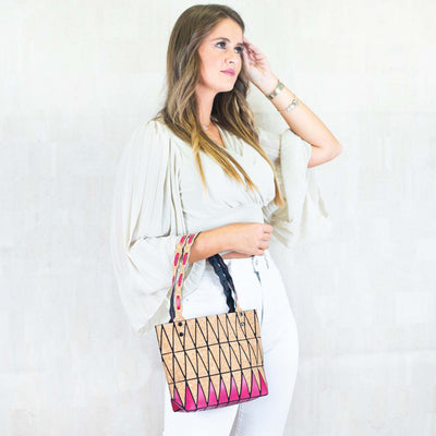 Pink Black And Lake Blue Natural Cork Geometric Handbags Bag-2212 Flash Sales