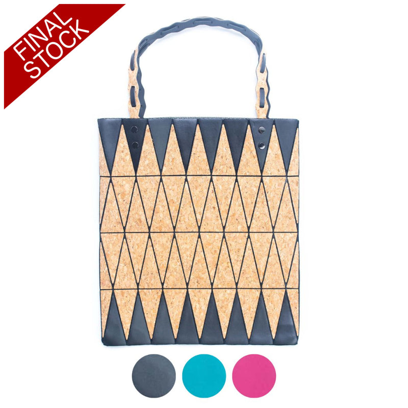 Pink Black And Lake Blue Natural Cork Geometric Shopping Tote Bag-2211 Flash Sales