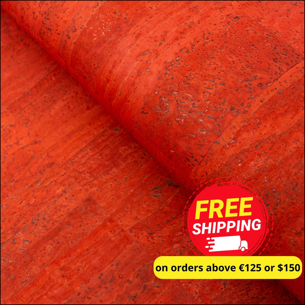 Premium Solid Tangerine Red Cork Fabric COF-129 cork fabric