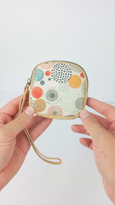 Square Cork Coin Purse with Wrist Strap – Floral Pattern BAG-2377
