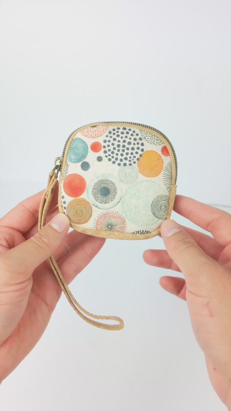 Square Cork Coin Purse with Wrist Strap – Floral Pattern BAG-2377