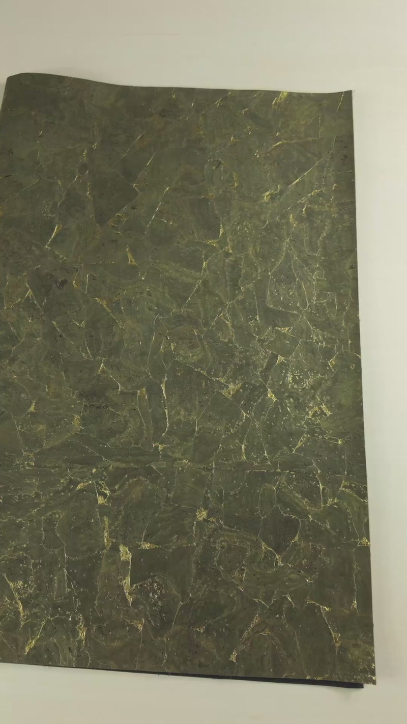Dark Green with Gold 0.86mm Thick Cork Fabric with Black Backing COF-544