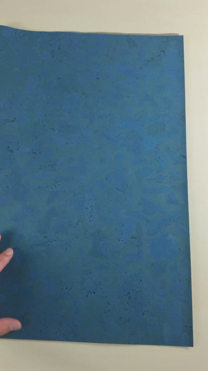 Deep Navy Blue Block Cork Fabric with Black Microfiber Backing, 0.75mm Thickness COF-527