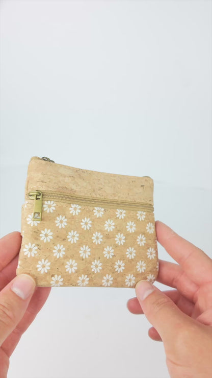 Double Zipper Cork Coin Purse – Floral Print BAG-2375