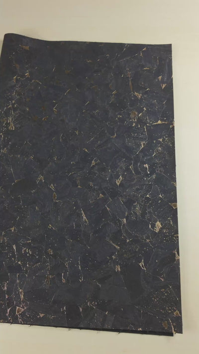 Deep Blue with Gold 0.81mm Thick Cork Fabric with Black Backing COF-542