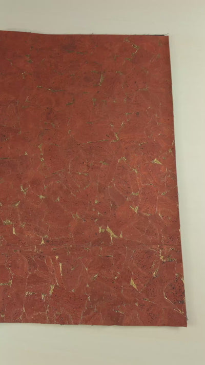 Vibrant Vermilion Cork Fabric with Golden Accents, 0.91mm Thick with Black Backing COF-543