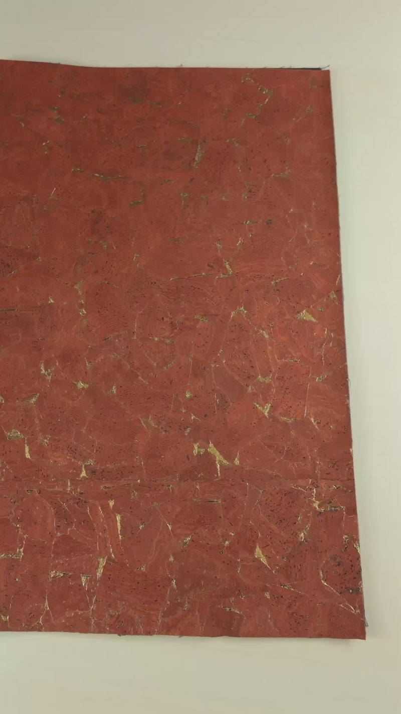 Vibrant Vermilion Cork Fabric with Golden Accents, 0.91mm Thick with Black Backing COF-543