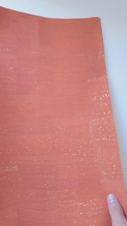 Coral Orange Natural Cork Fabric with Gold Accents – 2026NEW GENERATION BACKING COF-822