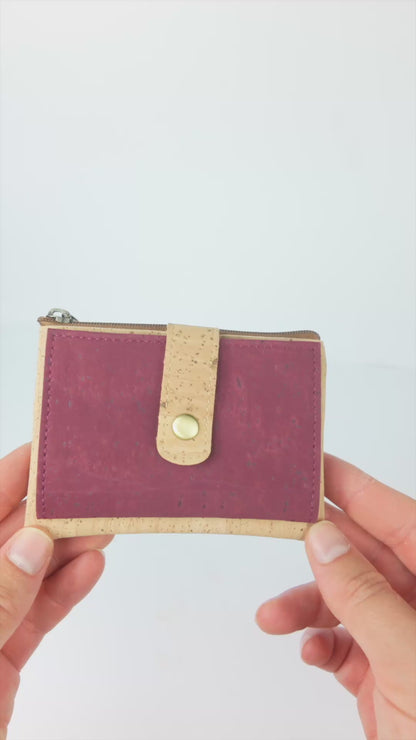 Compact Cork Card & Coin Wallet – Minimalist Zip Pouch with Snap Closure BAG-2357