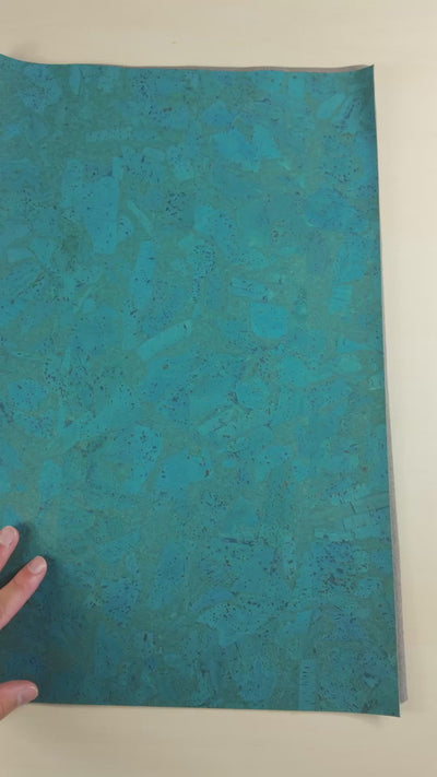 Turquoise Block Cork Fabric with Black Microfiber Backing COF-526-C