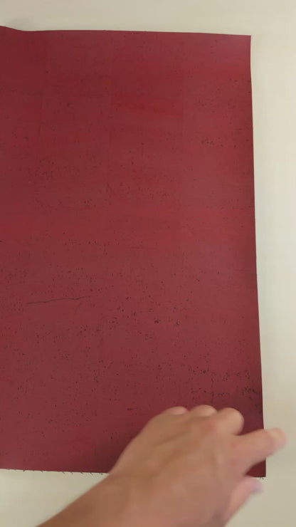 Dark Red Solid Cork Fabric with Black Backing, 0.79mm Thickness COF-529-B