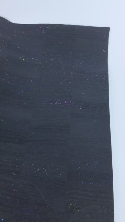 Black Cork Fabric with Rainbow Foil Flecks COF-653