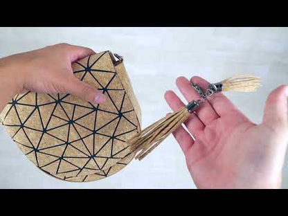 Geometric Patterned Cork Crossbody Bag with Irregular Half-Moon BAG-2264