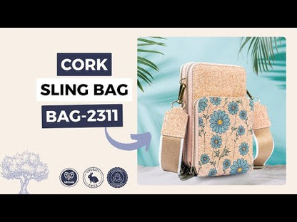 Natural Cork Women's Crossbody Phone Bag with Triple Zipper Design BAG-2311