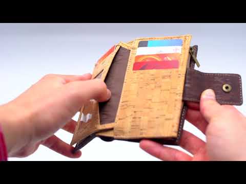 Brown navy cork billfold card vegan women wallet BAG-2016