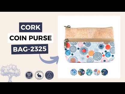 Triple Zip Printed Cork Women's Coin Purse with Floral and Mosaic Designs BAG-2325