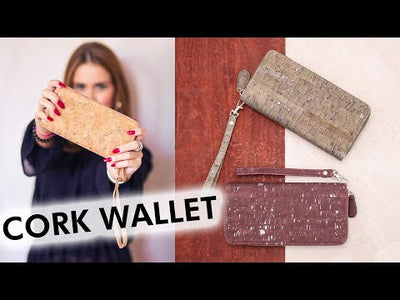 Brown mixed silver cork with accents  women card zipper vegan wallet BAG-2049-A