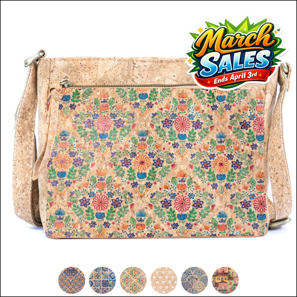 Printed Cork Crossbody Bag for Women Shoulder Purse with Zipper Pocket BAGD-603 Flash Sales