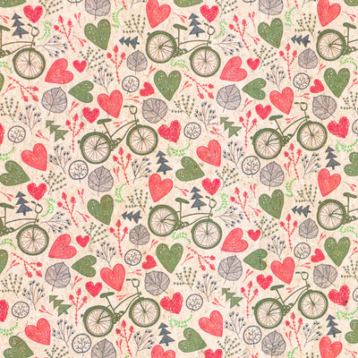 Printed Cork Fabric With Bicycle And Heart Design Cof-549 Cork Fabric