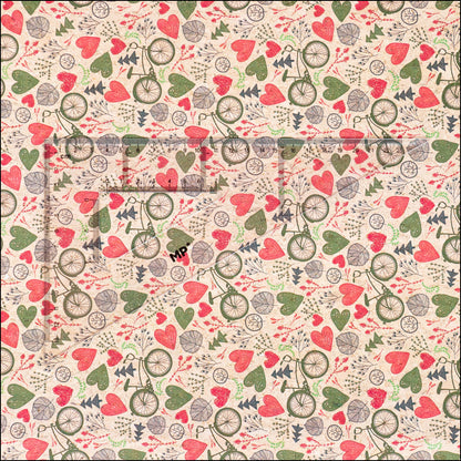 Printed Cork Fabric With Bicycle And Heart Design Cof-549 Cork Fabric